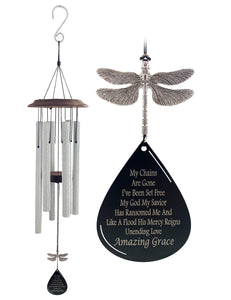 Gifts After Loss of Loved One Dragonfly "Amazing Grace" Memorial Silver Wind Chime by Weathered Raindrop