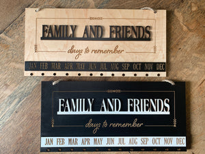Arrives for Mother's Day Gifts Family and Friends Days to Remember Calendar Sign Board in Oak or Black, Plain Write-On Circles