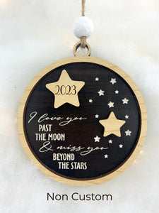Miss You Beyond the Stars Personalized Memorial Holiday Ornament in Memory of Loved One Christmas Tree Sympathy Gift by Weathered Raindrop