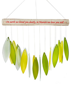 Gift In Memory Stained Glass Memorial Custom Green Wind Chime Red Words Sun Catcher Sympathy Gift by Weathered Raindrop