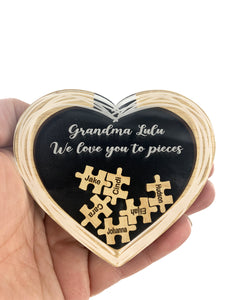 Arrives for Mothers Day Gift We Love You to Pieces MAGNET Personalized Heart Puzzle Gift for Grandma Grandpa with Grandchildren's Names