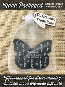 Grandma's Garden Personalized Butterfly Gift for Mom, Nana, Granny, Mee-maw with Grandchildren's Names and Flowers by Weathered Raindrop