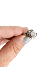 Ring for Ashes "Moonstone" Cremation Sterling Silver Urn Jewelry with custom ring display by Weathered Raindrop