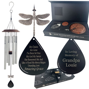 Dragonfly "Amazing Grace" Memorial Silver Large 34 inch Wind Chime by Weathered Raindrop