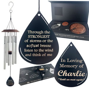 "Through The Strongest Of Storms" Silver 34 inch Windchime Teardrop In Memory by Weathered Raindrop