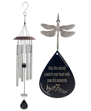 Memorial Gift in Sympathy “May This Melody Comfort Your Heart" Silver Dragonfly Large 34 inch Memorial Wind Chime by Weathered Raindrop