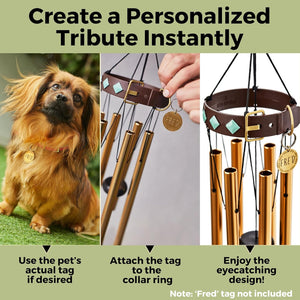 Pet Memorial Wind Chimes Metal Collar for Dogs & Cats, 28" Dog Memorial Wind Chime, Dog Sympathy Gifts, Personalized Dog Memorial Gifts, Pet Loss Gifts, Dog Wind Chimes Memorial (Gold/Mint)