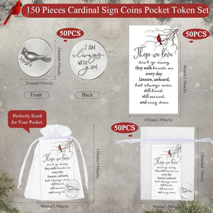 Cardinal Memorial Angel Sign Coins Set Include Funeral Pocket Token Poem Cards and White Organza Bags for Charms Wedding Memory Presents Family (Stylish, 150 Pcs)