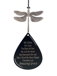 Dragonfly "Amazing Grace" Memorial Silver Large 34 inch Wind Chime by Weathered Raindrop