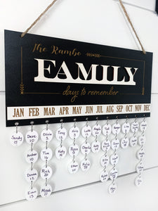 FAMILY Days to Remember Calendar Sign in Black & White, Family Birthdays & Heaven Days, Plain Write-On Circles