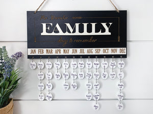 FAMILY Days to Remember Calendar Sign in Black & White, Family Birthdays & Heaven Days, Plain Write-On Circles