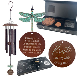 Memorial Dragonfly Wind Chime Gift Set Personalize In Memory of a Loved One by Weathered Raindrop