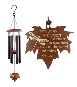 Memorial Dragonfly Wind Chime Leaf Sympathy Gift in Memory Deep Tone and Personalized by Weathered Raindrop