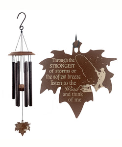 Memorial Fisherman Wind Chime Leaf Sympathy Gift in Memory Deep Tone and Personalized by Weathered Raindrop