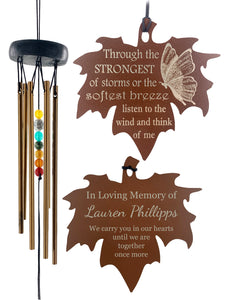 Butterfly Memorial Gift Beaded Copper Wind Chime 18 inch Gift In Memory of a Loved One Outdoor Sympathy Chakra Rust Metal Leaf