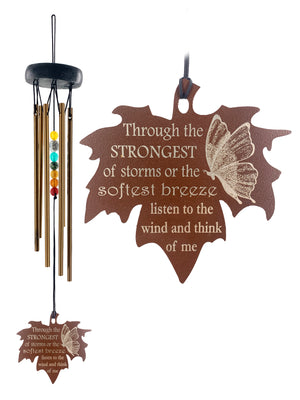 Butterfly Memorial Gift Beaded Copper Wind Chime 18 inch Gift In Memory of a Loved One Outdoor Sympathy Chakra Rust Metal Leaf