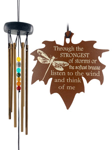 Dragonfly Memorial Gift Beaded Copper Wind Chime 18 inch Gift In Memory of a Loved One Outdoor Sympathy Chakra Rust Metal Leaf