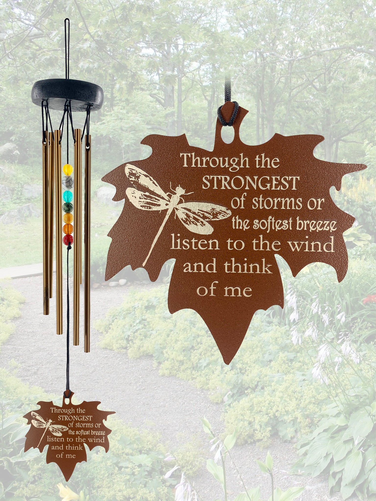 Dragonfly Memorial Gift Beaded Copper Wind Chime 18 inch Gift In