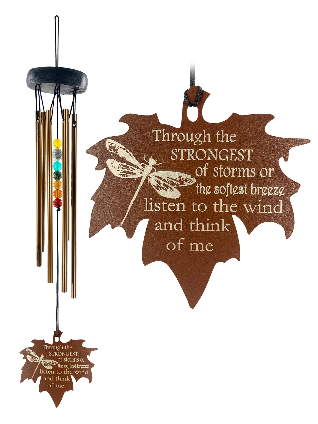 Dragonfly Memorial Gift Beaded Copper Wind Chime 18 inch Gift In Memory of a Loved One Outdoor Sympathy Chakra Rust Metal Leaf
