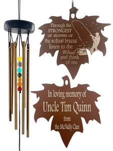 Fisherman Memorial Gift Beaded Copper Wind Chime 18 inch Gift In Memory of a Loved One Who Loved to Fish Outdoor Sympathy Chakra Rust Metal Leaf