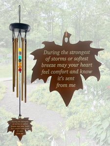 Beaded Copper Leaf Wind Chime 18 inch Personalize In Memory of a Loved One Outdoor Sympathy Memorial Gift