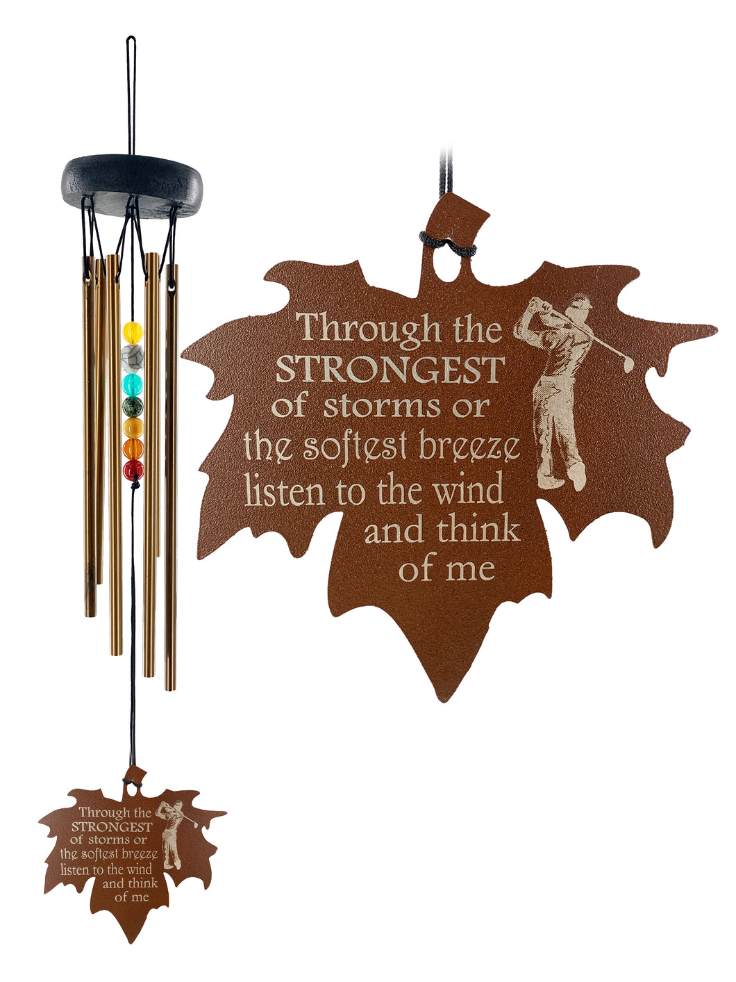 Golfer Memorial Gift Beaded Copper Wind Chime 18 inch Gift In Memory of a Loved One Who Loved to Golf Outdoor Sympathy Chakra Rust Metal Leaf