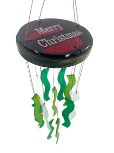 Merry Christmas Red & Green Holiday Sea Glass Wind Chime Sun Catcher Garden Gift Set
