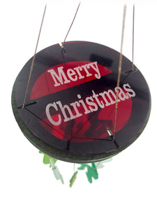 Merry Christmas Red & Green Holiday Sea Glass Wind Chime Sun Catcher Garden Gift Set