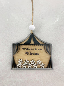 Personalized Circus Ornament Gift for Family with Custom Names on Stars by Weathered Raindrop