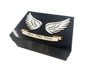 Angel Wings Memory Box Personalized in Memory of a Loved One, Holds Funeral Cards, Pictures, Special Mementos or Keepsakes; Add Custom Name