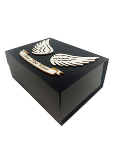 Angel Wings Memory Box Personalized in Memory of a Loved One, Holds Funeral Cards, Pictures, Special Mementos or Keepsakes; Add Custom Name