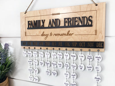 Mother's Day Gifts Family and Friends Days to Remember Calendar Sign Board in Oak or Black, Plain Write-On Circles