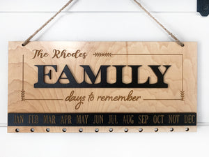 Personalized Holiday Gifts FAMILY Days to Remember Calendar Sign in Oak & Black Board, Engraved Circles