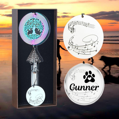 Pet Loss Memorial Gift Wrapped Wind Chimes Personalized for Outside Memorial, Outdoor Decor for Your Patio, Porch, and Garden, Sympathy Chime, Silver Tree of Life