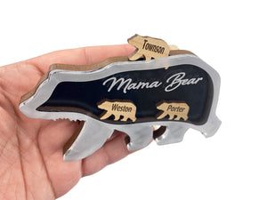 Mama Bear Magnet with Bear Cubs Personalized Names Custom Keepsake Gift for Mom, Bear Cubs Drop In Add More in the Future