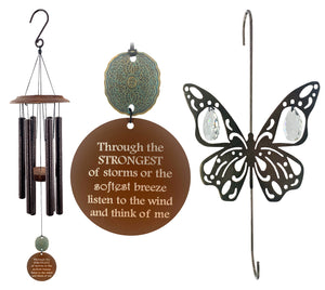 Memorial Gift Wind Chime "Through the Strongest of Storms" Includes Butterfly Hanging Hook by Weathered Raindrop