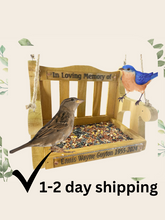 Arrives for Mother's Day Memorial Swing Wild Bird Feeder Stand for Outside, Metal Mesh Bottom, Wood Bench Shaped Bird Feeders for outside Hanging, Swing Chair Bird Feeder for Garden Yard Patio Decoration