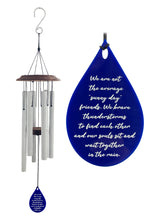 Friendship Wind Chime "We Brave Thunderstorms" Silver 34 inch Blue Teardrop Custom Gift by Weathered Raindrop