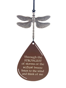 Dragonfly Silver Memorial Wind Chime Gifts in Memory after a Loss of a Loved One-Sympathy Gift Set by Weathered Raindrop