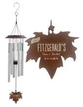 Anniversary or Wedding Custom Wind Chime Gift Set in Silver with Metal Maple Leaf Sail - Deep Tone and Personalized by Weathered Raindrop