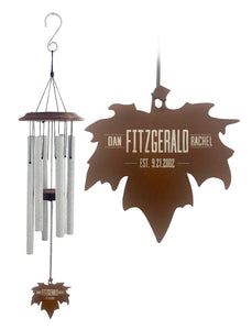 Wedding or Anniversary Custom Wind Chime Gift Set in Silver with Metal Raindrop or Maple Leaf Sail - Deep Tone and Personalized by Weathered Raindrop