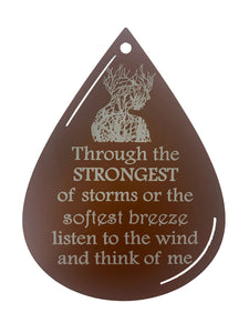 Sympathy "Listen to the Wind" Memorial Teardrop Silver Wind Chime Gift in Memory Deep Tone and Personalized by Weathered Raindrop