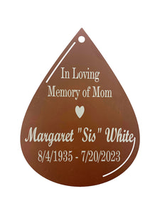 Memorial Hunter Silver Wind Chime Teardrop Sympathy Gift in Memory Deep Tone and Personalized by Weathered Raindrop