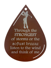 Memorial Golfer Wind Chime Teardrop Sympathy Gift in Memory Deep Tone and Personalized by Weathered Raindrop