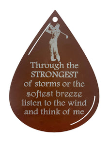 Memorial Golfer Silver Wind Chime Teardrop Sympathy Gift in Memory Deep Tone and Personalized by Weathered Raindrop