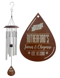 Anniversary or Wedding Custom Wind Chime Gift Set in Silver with Metal Maple Leaf or Raindrop Sail - Deep Tone and Personalized by Weathered Raindrop