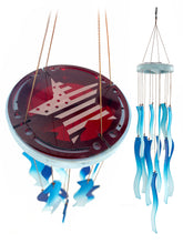 SALE: Stars and Stripes 4th of July Sea Glass Red White and Blue Wind Chime Sun Catcher Garden Gift Set