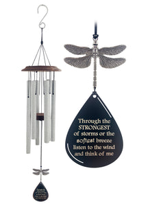 Silver "Dragonfly Memorial Wind Chime" Large 34 inch Sympathy Gift by Weathered Raindrop
