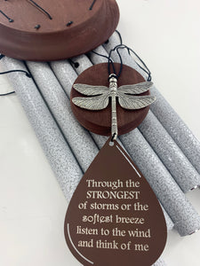 Dragonfly Silver Memorial Wind Chime Gifts in Memory after a Loss of a Loved One-Sympathy Gift Set by Weathered Raindrop