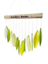 Grandpa's Garden Stained Glass Custom Sun Catcher in Blue or Green Wind Chime Gift Set for Dad or Grandpa Add Any Name or Saying